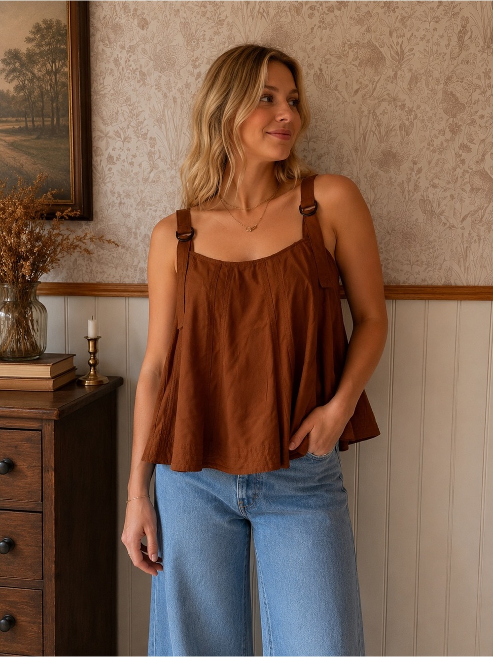 Anthropologie Rust Brown Adjustable-Strap Tank